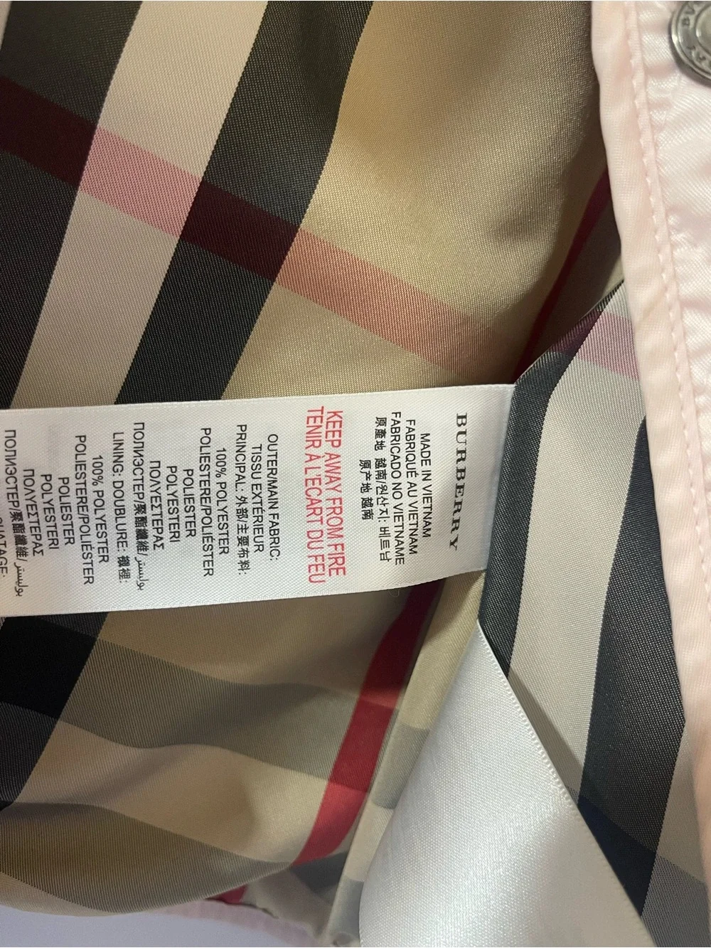 Burberry Kids Pale Pink Quilted Jacket with Signature Check Lining